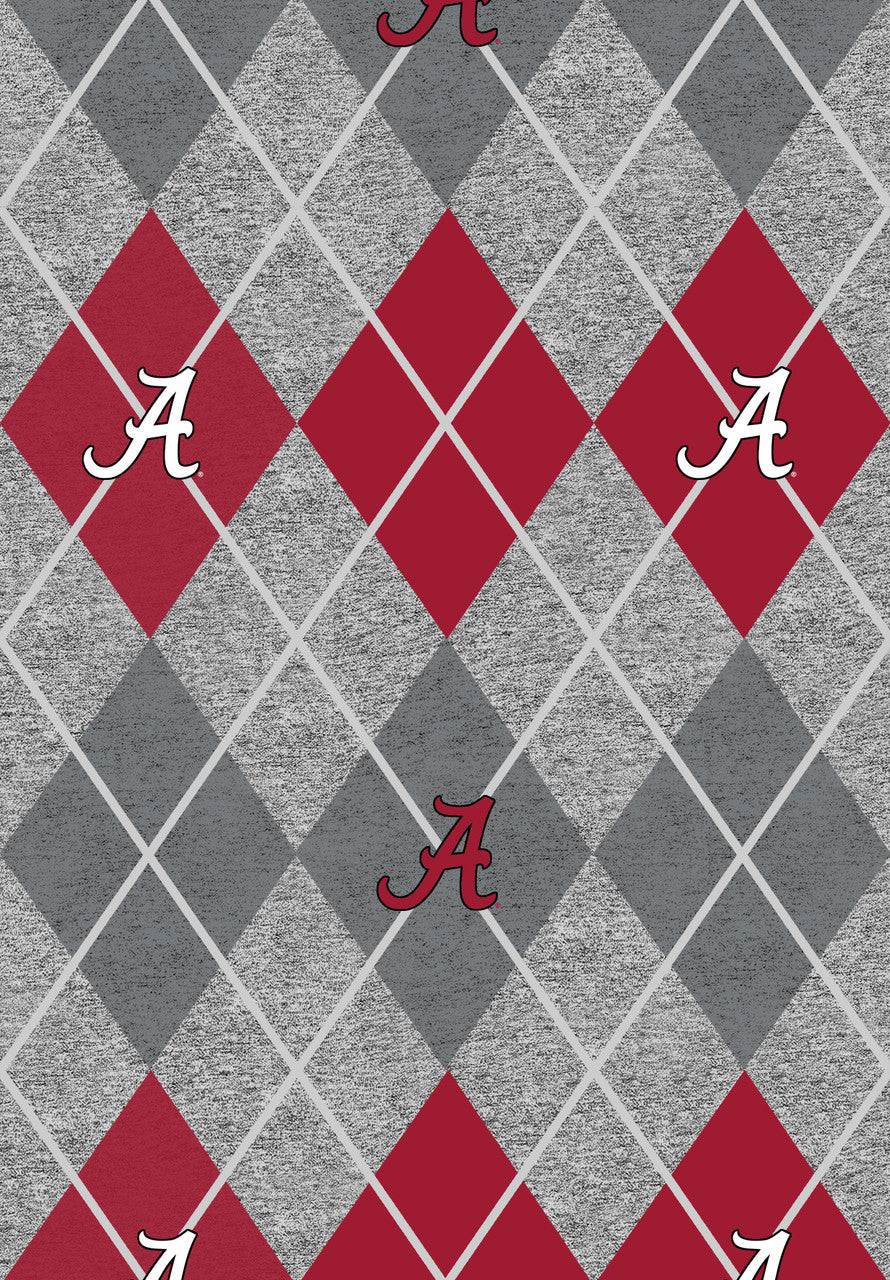 Alabama Crimson Tide NCAA College Heather Argyle Sykel Enterprises Polyester FLEECE Fabric AL-1148