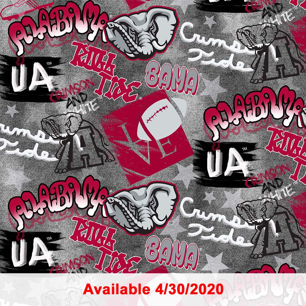 Alabama Crimson Tide NCAA Bama Graffiti Gray Design Cotton Fabric AL-1235