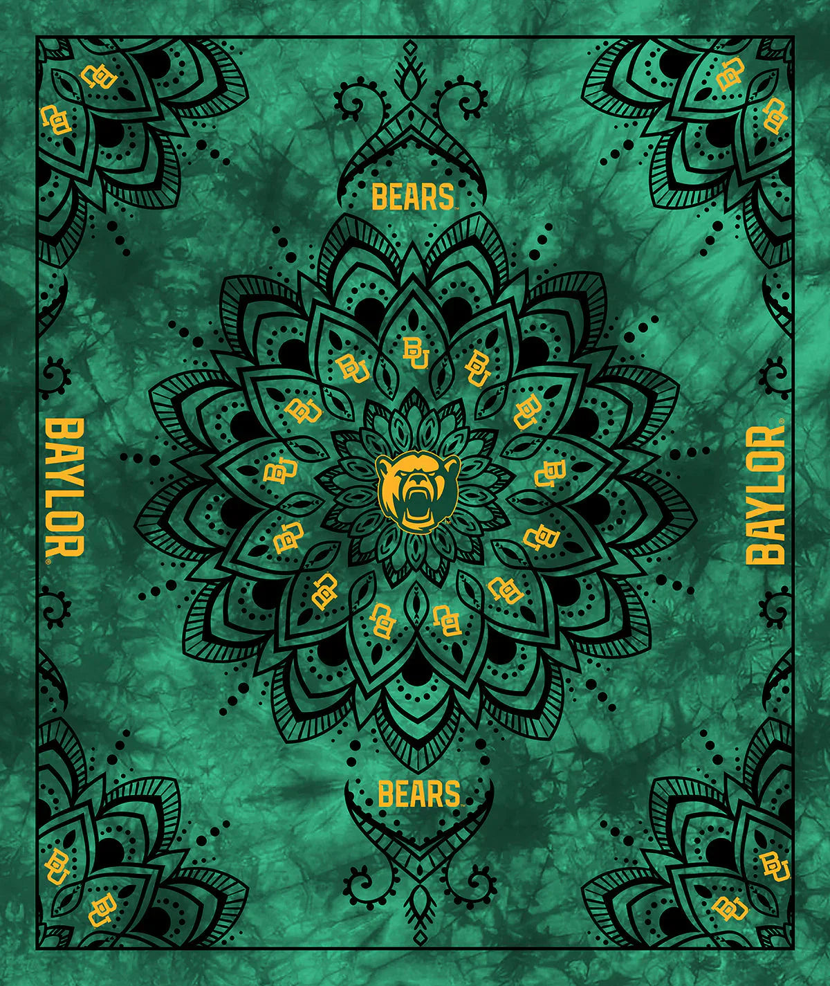 Baylor University Bears NCAA Collegiate Tapestry Finished Panel 48"x56" Green Sykel Polyester Minky Fabric BAY-1360