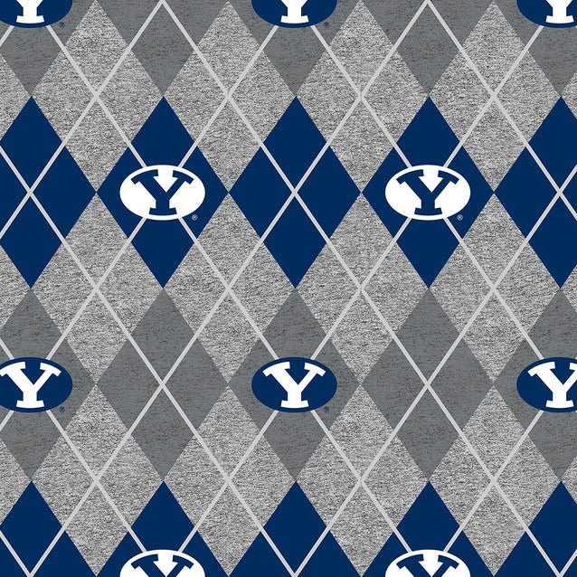 Brigham Young Cougars NCAA College Heather Argyle Sykel Enterprises Polyester Fleece Fabric BYU-1148