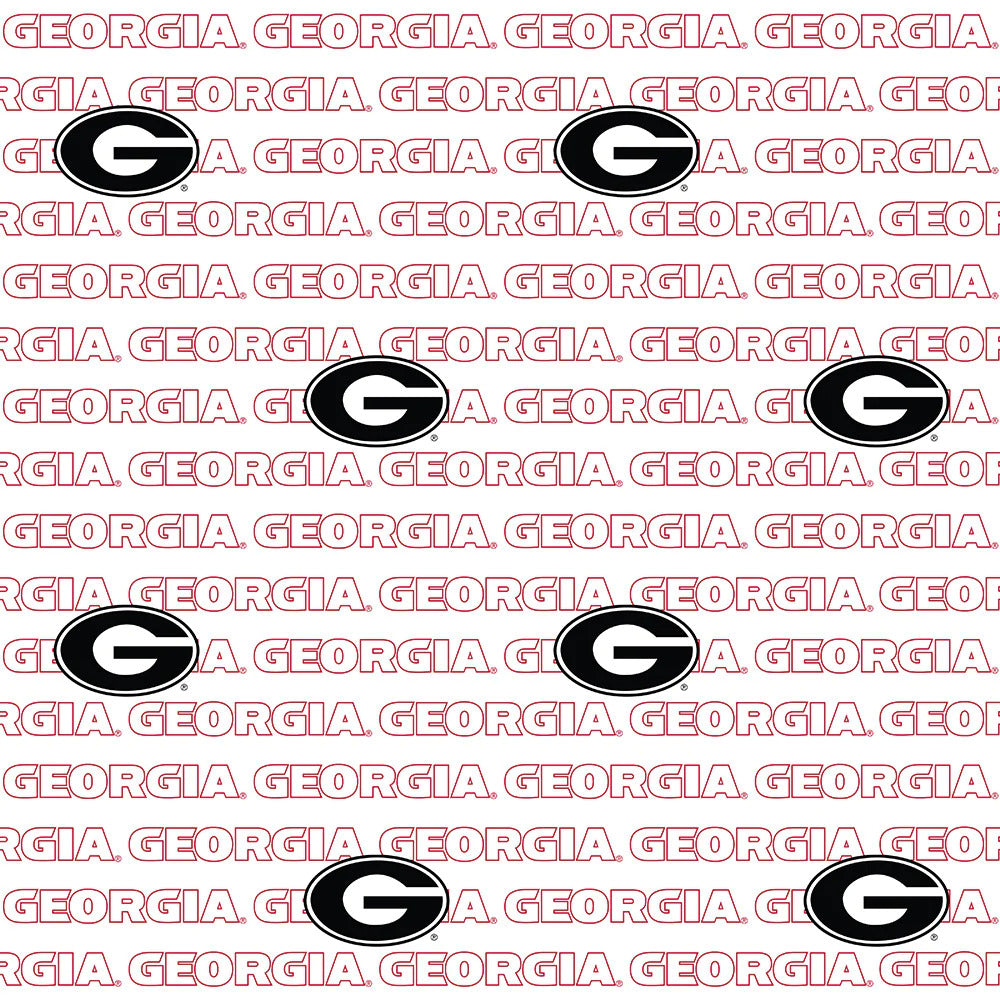 Georgia Bulldogs NCAA College White Block Letter Sykel Cotton Fabric GA-1328