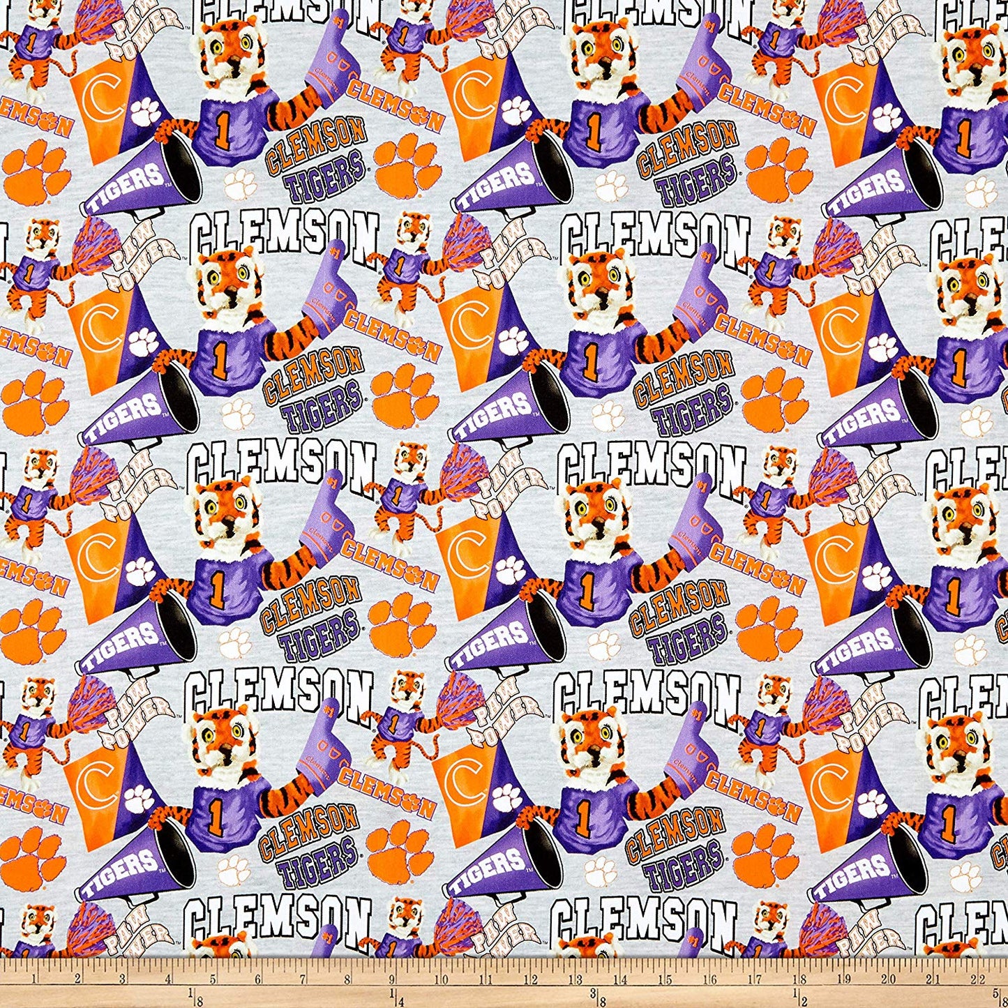 Clemson Tigers NCAA Collegiate Mascot Heather Gray Sykel Cotton Fabric CLEM-1164