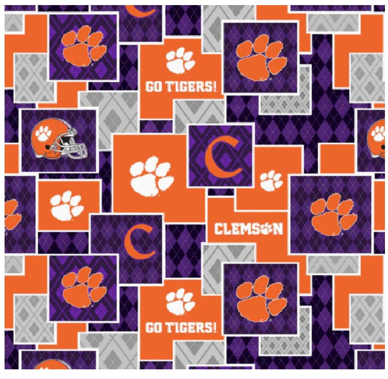 Clemson Tigers NCAA College Argyle Boxes Sykel Enterprises Cotton Fabric CLEM-1371