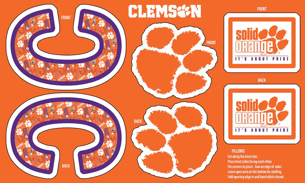 Clemson Tigers NCAA Collegiate Pillow Project 36''x60'' Sykel Polyester Minky Fabric CLEM-1359
