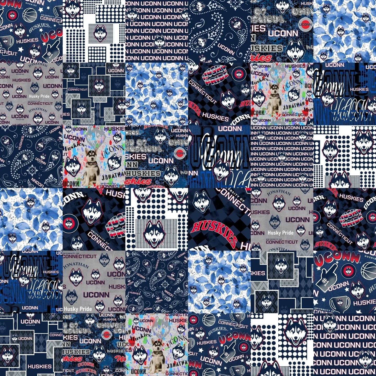 Connecticut Huskies NCAA College Cheater Quilt Allover 60" Sykel Enterprises Cotton Fabric UCON-1363