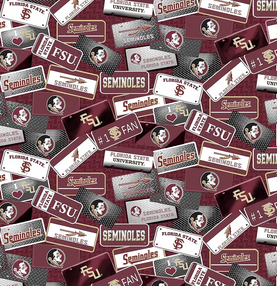 Florida State Seminoles NCAA College License Plate Sykel Cotton Quilting FSU-1210