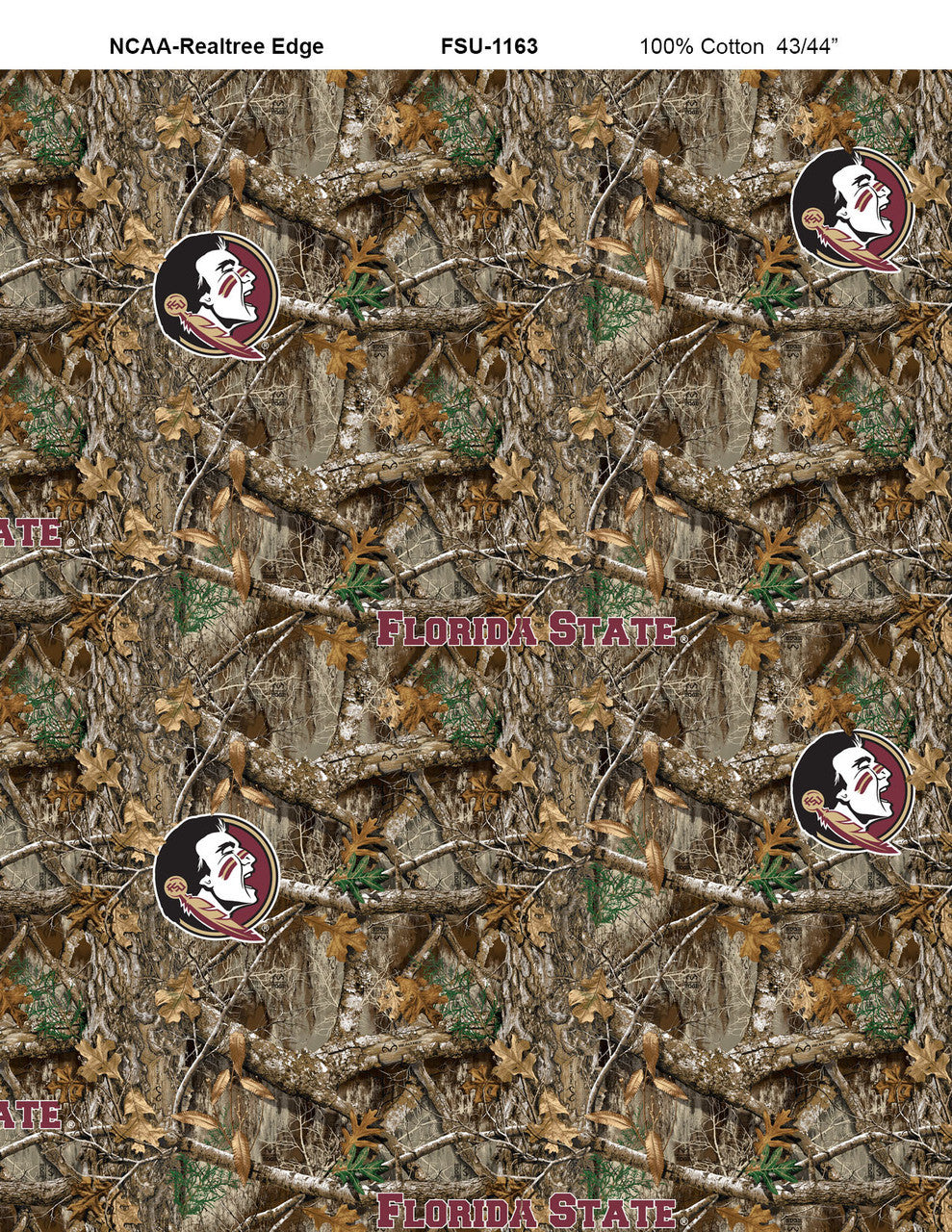 Florida State Seminoles NCAA College Realtree Camo Sykel Enterprises Cotton Fabric FSU-1163