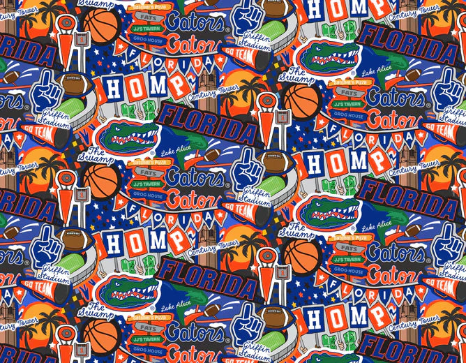 Florida Gators NCAA College Doodle Allover Sammy Sykel Cotton Fabric FL-2001