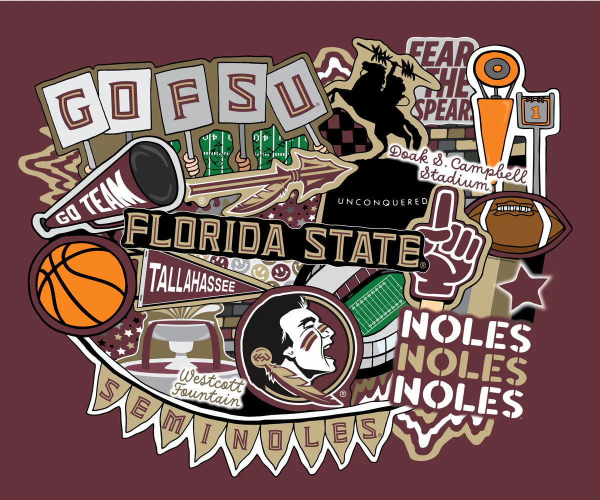 Florida State Seminoles NCAA College Doodle Panel 36''x43'' Sammy Sykel Enterprises Cotton Fabric FSU-2000