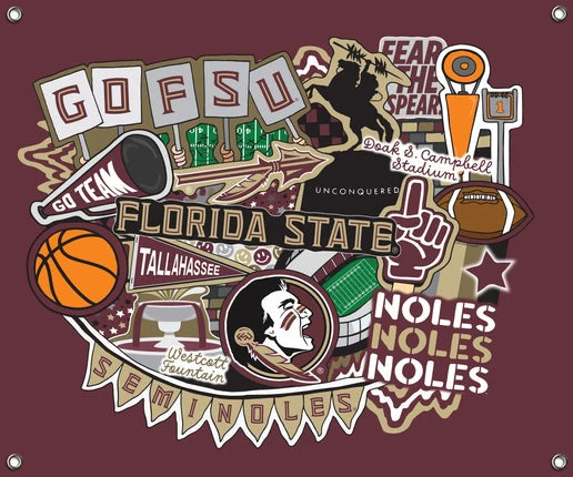Florida State Seminoles NCAA College Doodle Spirit Banner 58x47 inches Sykel Enterprises 4 Grommets Polyester Fabric FSU-5002