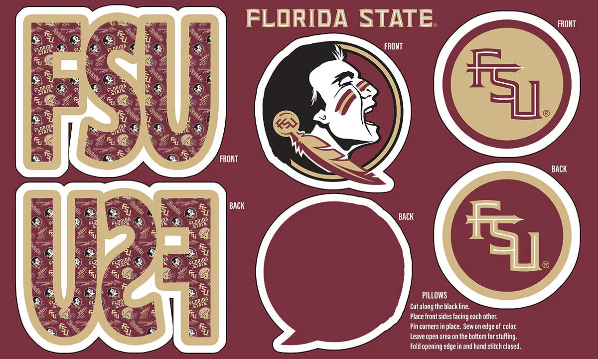 Florida State Seminoles NCAA Collegiate Pillow Project 36 x 60 inches Sykel Polyester Minky FSU-1359 Fabric