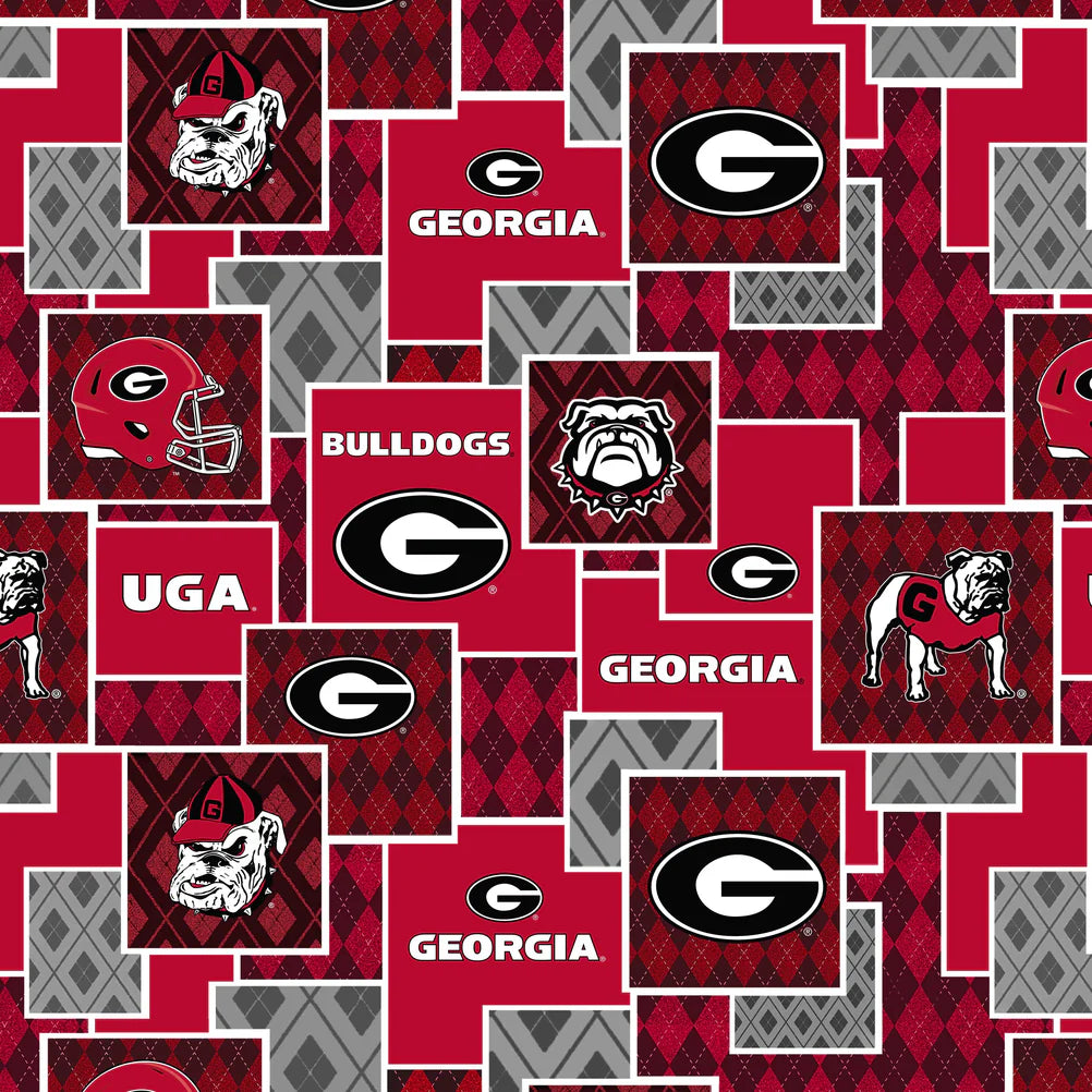 Georgia Bulldog NCAA College Argyle Boxes Sykel Cotton Fabric GA-1371