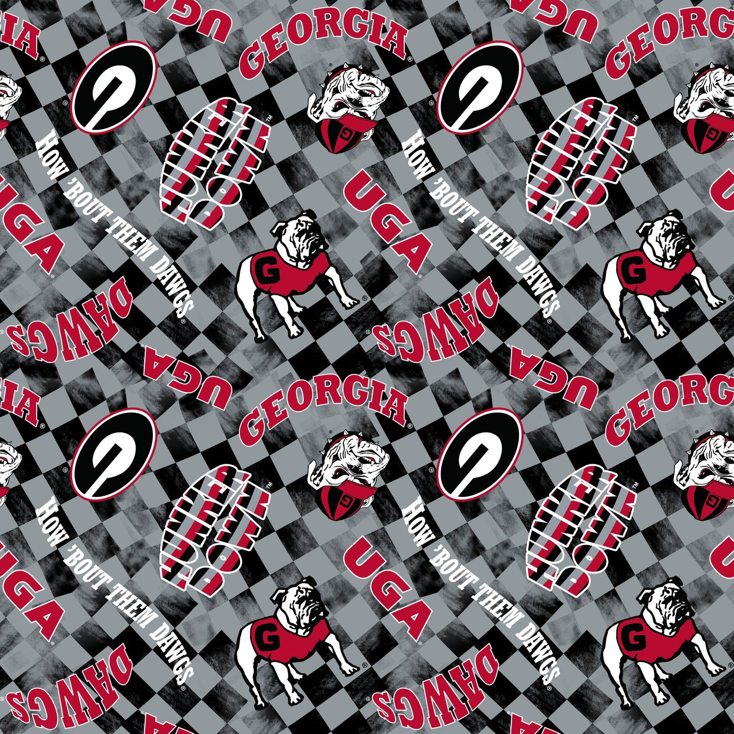 Georgia Bulldogs NCAA College Checks Gray Sykel Enterprises Canvas Duck Cloth Cotton Fabric GA-1380-GRAY