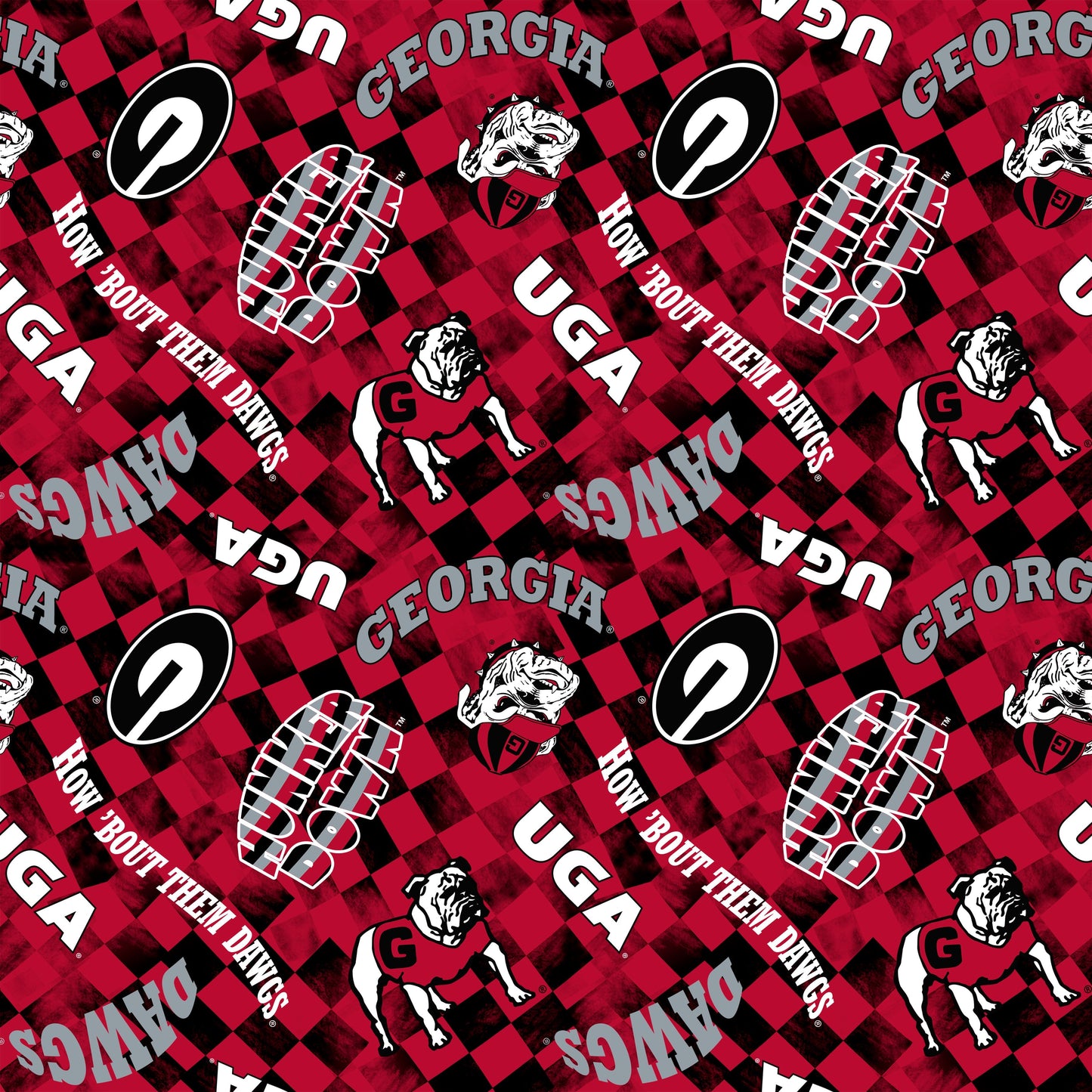 Georgia Bulldogs NCAA College Checks Red Sykel Enterprises Canvas Duck Cloth Cotton Fabric GA-1380-RED
