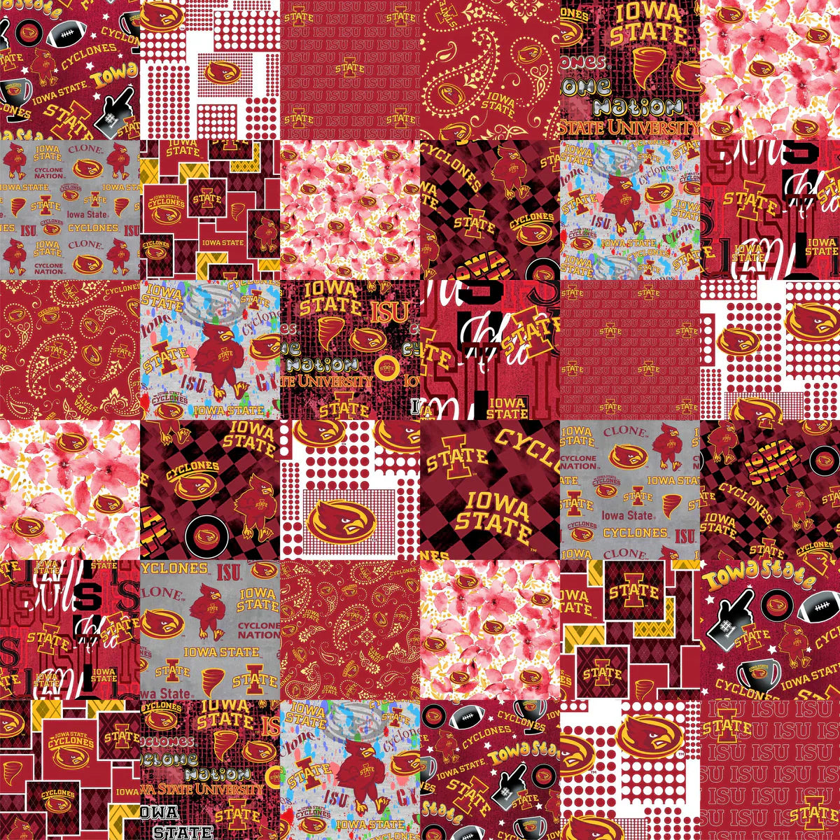 Iowa State Cyclones NCAA College Cheater Quilt Allover 60" Sykel Cotton Fabric ISU-1363