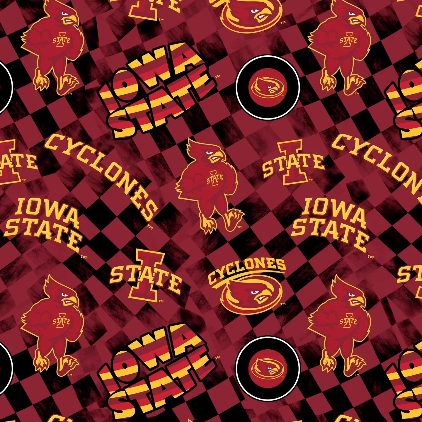 Iowa State Cyclones NCAA College Check Allover Sykel Enterprises Cotton Fabric ISU-1370