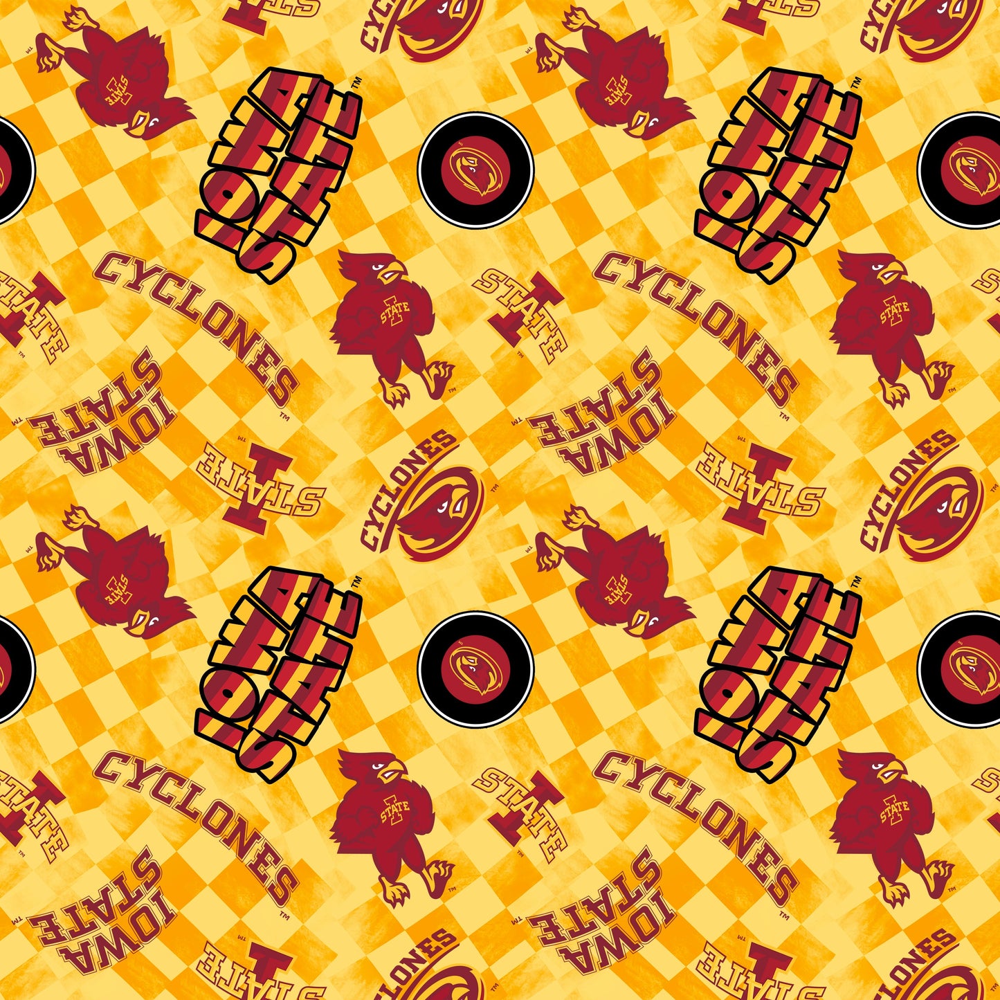 Iowa State Cyclones NCAA College Checks Yellow Sykel Enterprises Canvas Duck Cloth Cotton Fabric ISU-1380-YELLOW