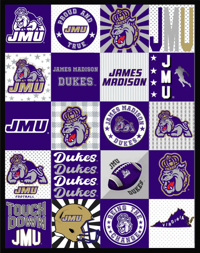 James Madison Dukes NCAA College T-Shirt Panel 60" Sykel Polyester Minky Fabric JMU-1362