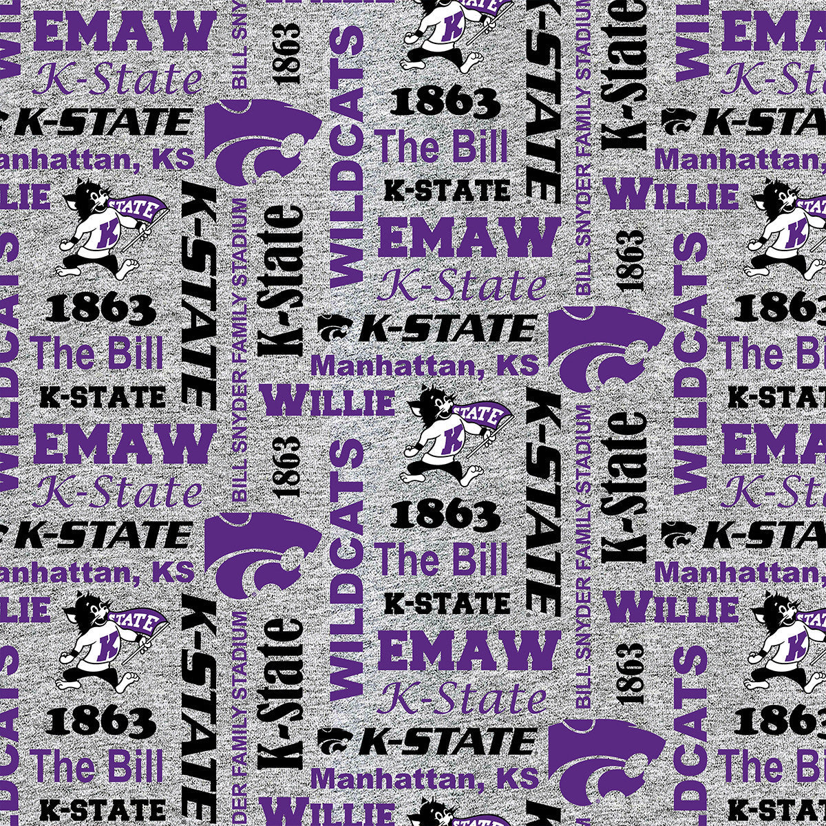 Kansas State Wildcats NCAA College Heather Verbiage Sykel Enterprises Polyester FLEECE Fabric KSU-1162