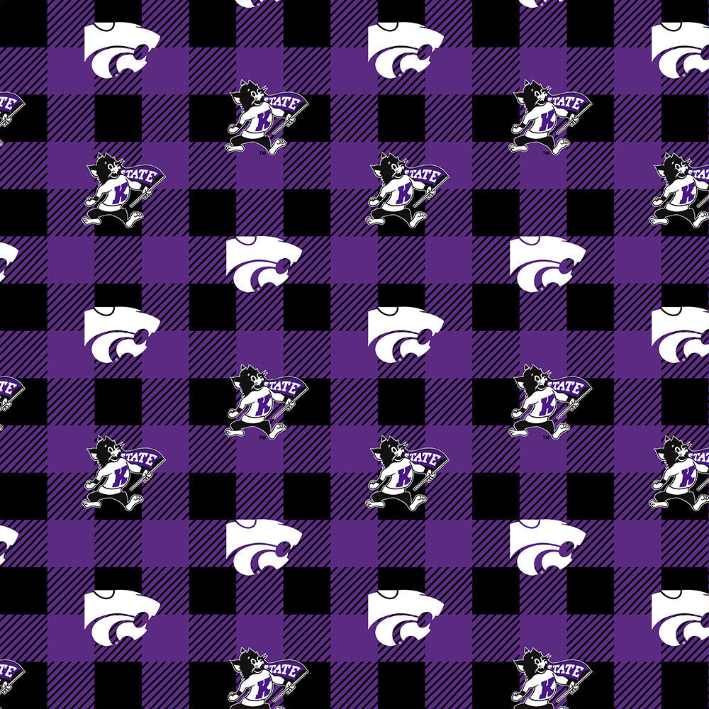 Kansas State Wildcats NCAA College Buffalo Plaid Sykel Enterprises Polyester FLEECE Fabric KSU-1190