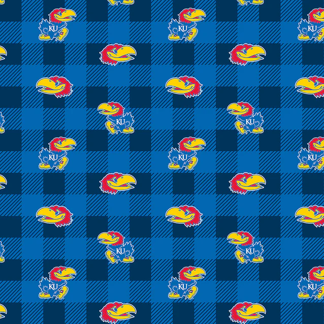 Kansas Jayhawks NCAA College Buffalo Plaid Sykel Enterprises Polyester Fleece Fabric KS-1190