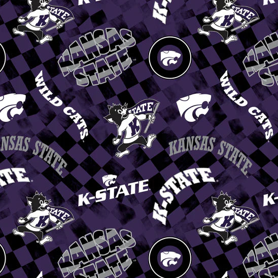 Kansas State Wildcats NCAA College Check Allover Sykel Enterprises Cotton Fabric KSU-1370