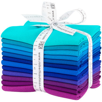 Kona Cotton Peacock Palette Fat Quarter Bundle 18"x21" 12 pcs Robert Kaufman Cotton Fabric RK-FQ-1369-12