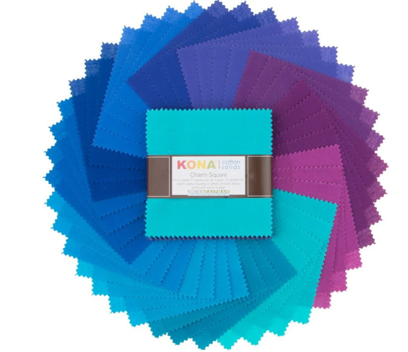 Kona Cotton Peacock Palette 5" Squares 42 pcs Robert Kaufman Cotton Fabric Kona-CHS-720-42