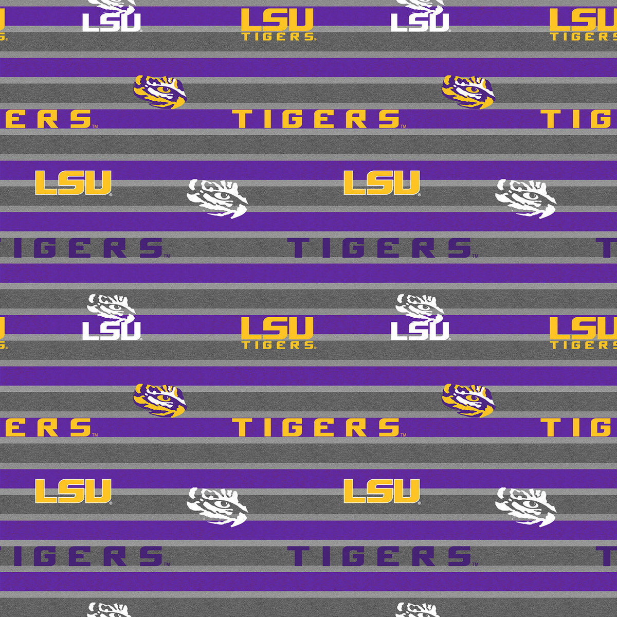 Louisiana State LSU Tigers NCAA College Polo Stripe Sykel Enterprises Polyester FLEECE Fabric LSU-1151