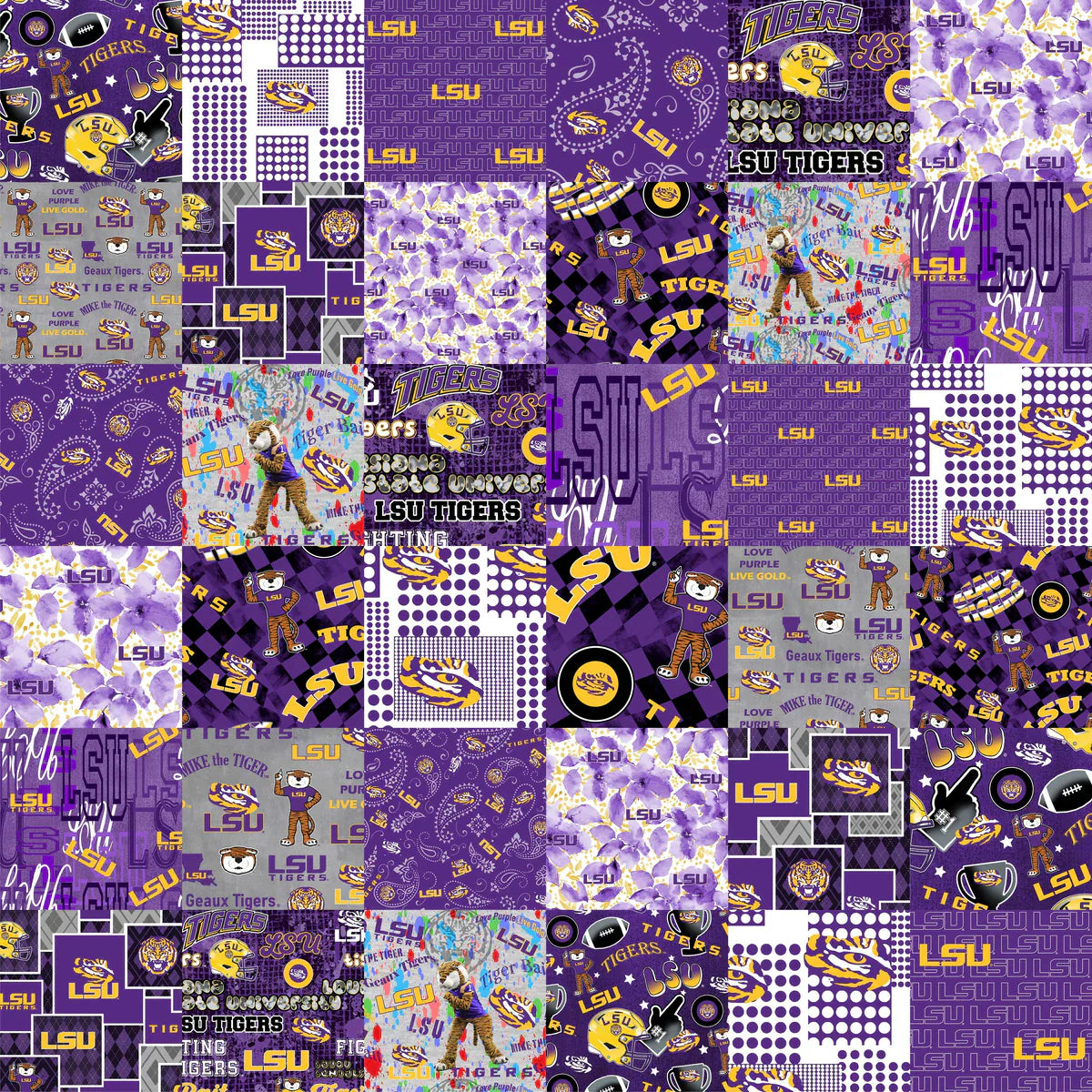 Louisiana State University LSU Tigers NCAA College Cheater Quilt Allover 60" Sykel Cotton Fabric LSU-1363