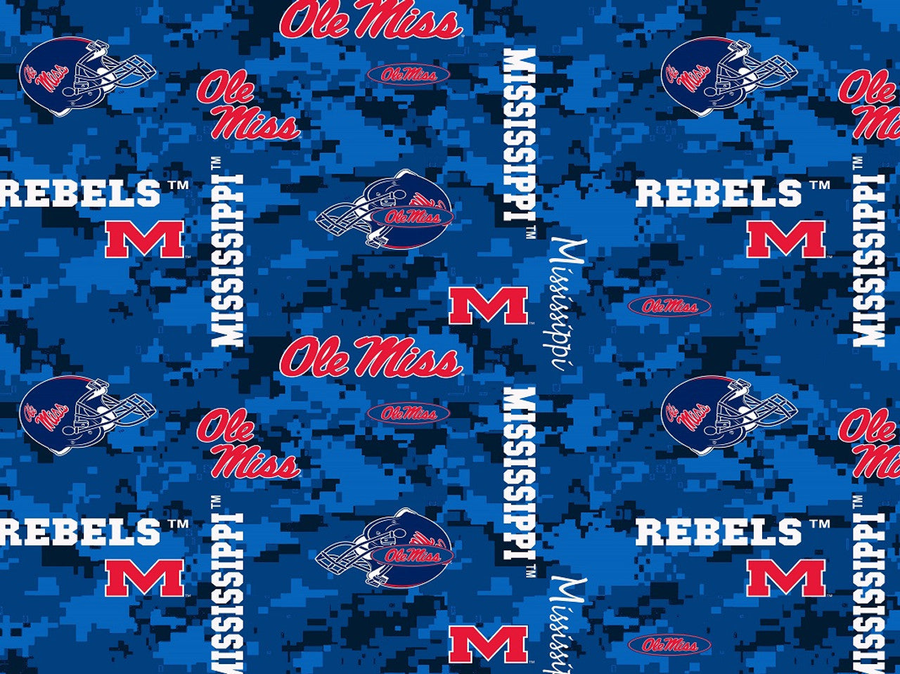 Mississippi Ole Miss Rebels NCAA College Digital Camo Sykel Enterprises Polyester FLEECE Fabric MS-1122
