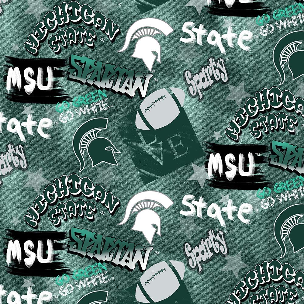 Michigan State Spartans NCAA Graffiti Sykel Cotton Fabric MIST-1235