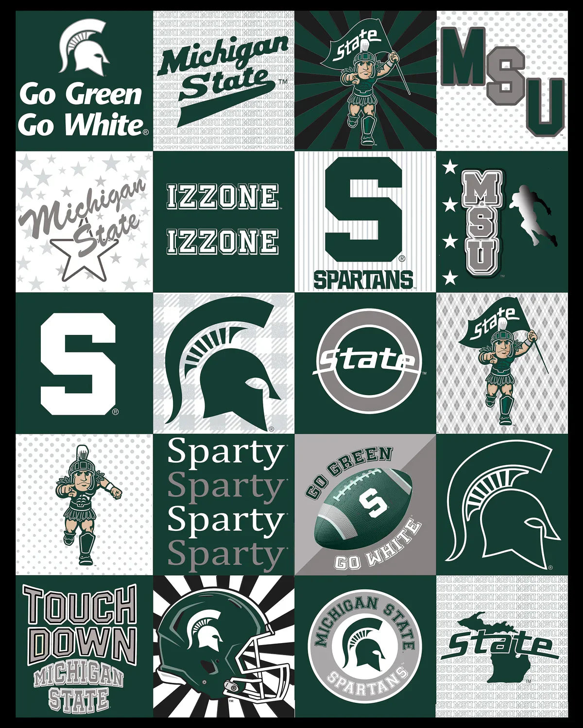 Michigan State Spartans NCAA College Collegiate T-Shirt Panel 60"x60" Sykel Enterprises Polyester Minky Fabric MIST-1362