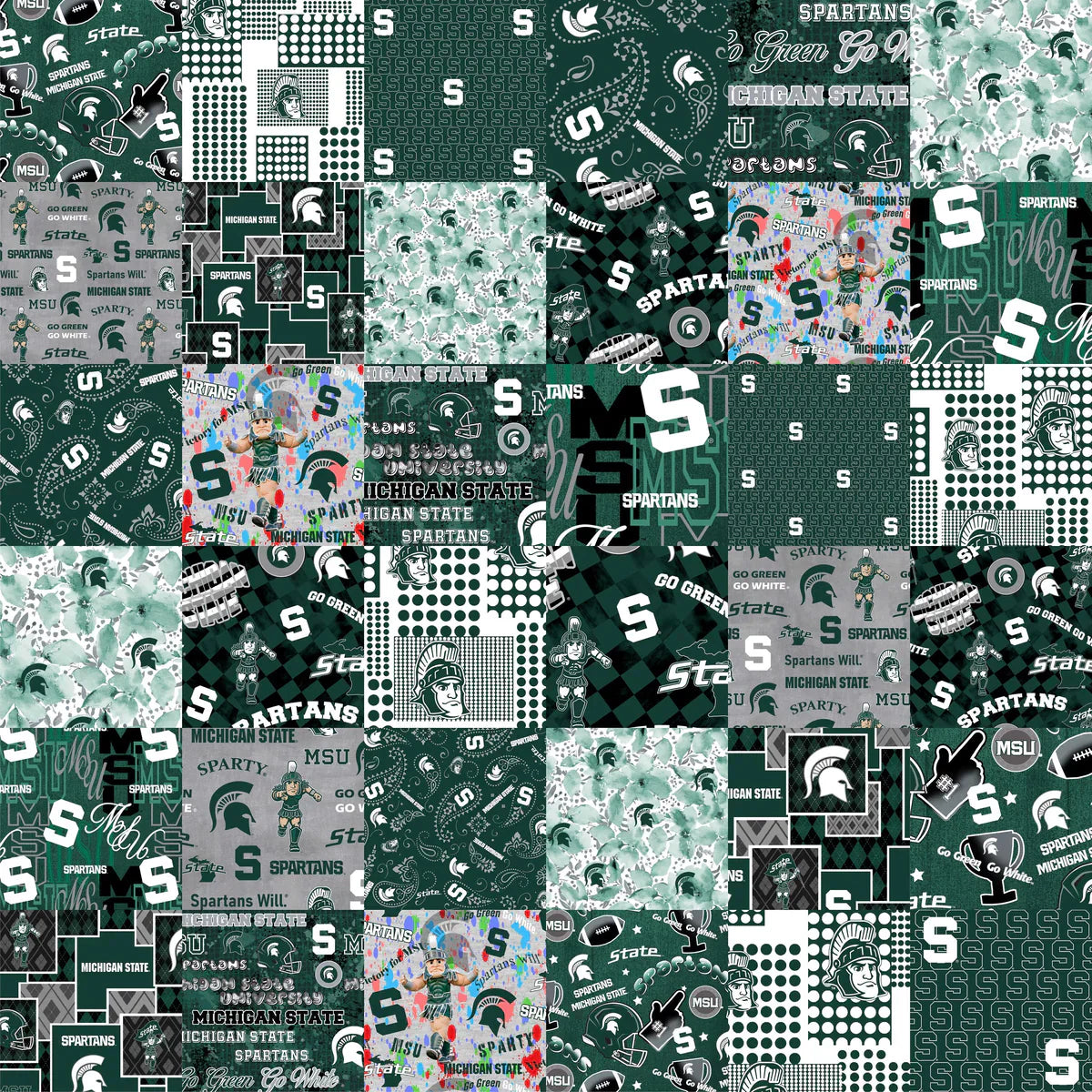 Michigan State Spartans NCAA College Cheater Quilt Allover 60" Sykel Cotton Fabric MIST-1363