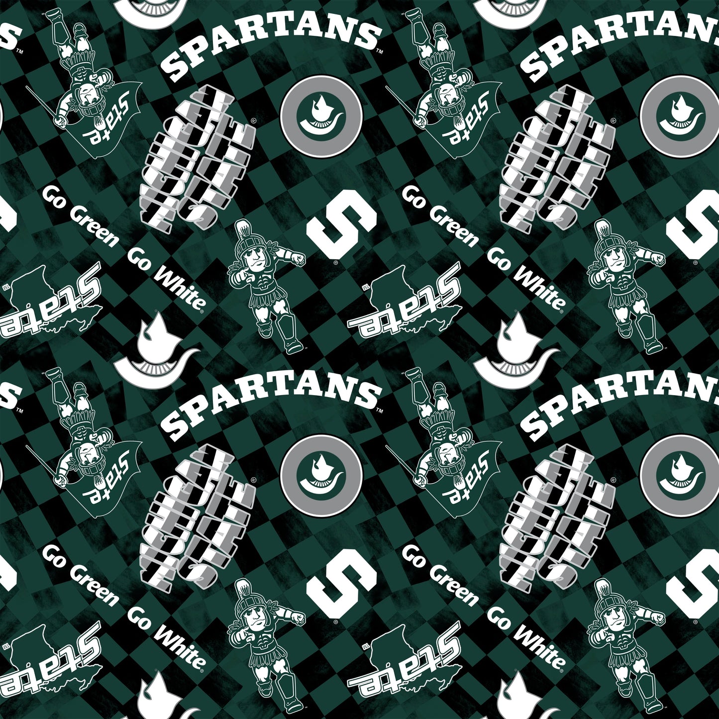 Michigan State Spartans NCAA College Checks Green Sykel Enterprises Canvas Duck Cloth Cotton Fabric MIST-1380-GREEN