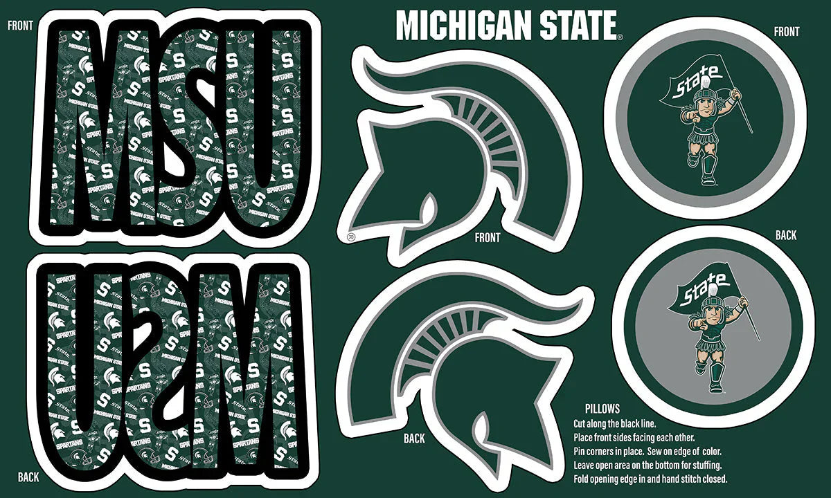 Michigan State Spartans NCAA Collegiate Pillow Project 36 x 60 inches Sykel Polyester Minky Fabric MIST-1359