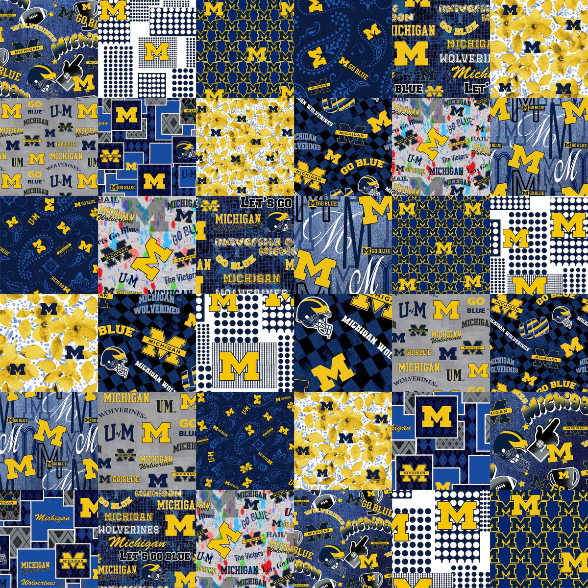 Michigan Wolverines NCAA College Cheater Quilt Allover 60" Sykel Cotton Fabric MCHG-1363