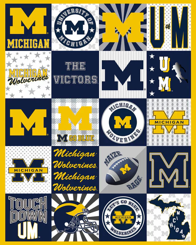 Michigan Wolverines NCAA Collegiate T-Shirt Panel 60" Sykel Polyester Minky Fabric MCHG-1362