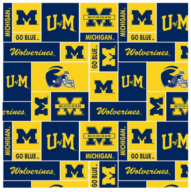 Michigan Wolverines NCAA College Geometric Box Sykel Enterprises Polyester Minky Fabric MCHG-1241