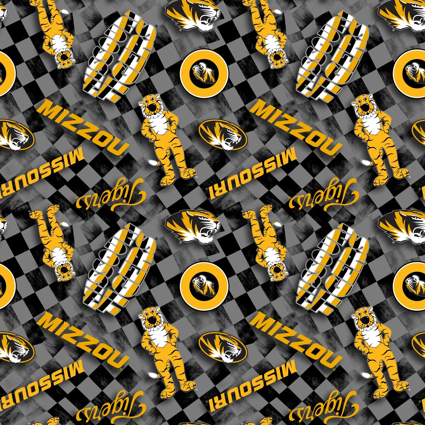 Missouri Tigers Mizzou NCAA College Checks Gray Sykel Enterprises Canvas Duck Cloth Cotton Fabric MO-1380-GRAY