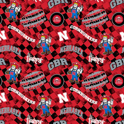 Nebraska Cornhuskers NCAA College Check Allover Sykel Enterprises Cotton Fabric NE-1370