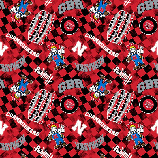 Nebraska Cornhuskers NCAA College Check Allover Sykel Enterprises Duck Cloth Canvas Cotton Fabric NE-1380-RED