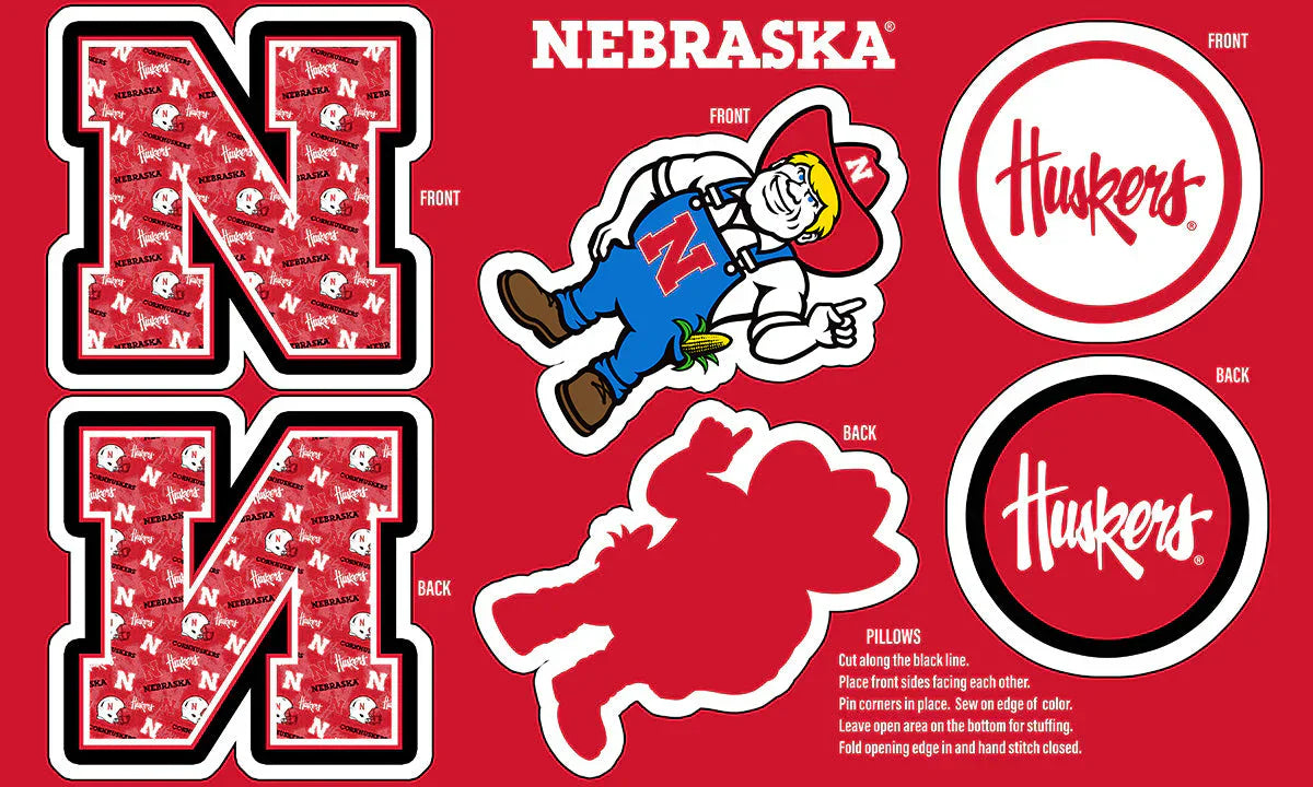 Nebraska Cornhuskers NCAA Collegiate Pillow Project 36 x 60 inches Sykel Polyester Minky Fabric NE-1359