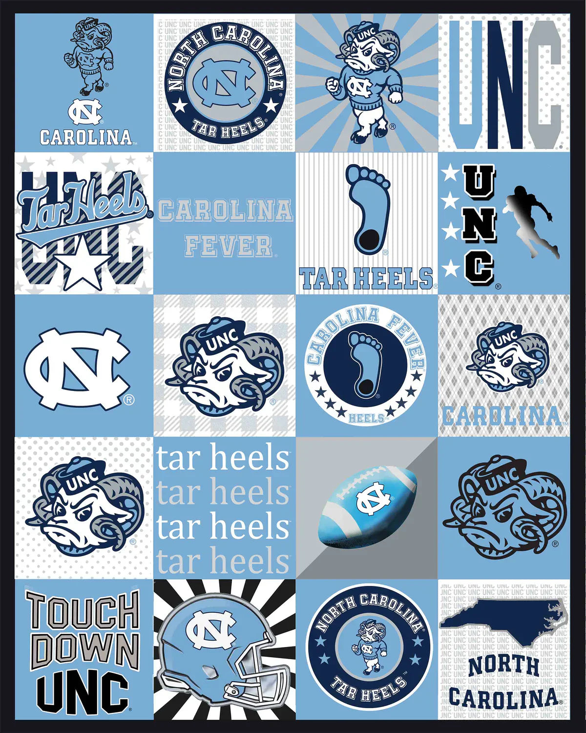 North Carolina Tar Heels NCAA Collegiate T-Shirt Panel 60" Sykel Polyester Minky Fabric NC-1362