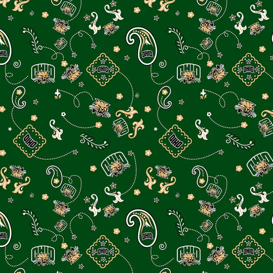 Ohio Bobcats NCAA College Bandana Sykel Cotton Fabric OHIO-027