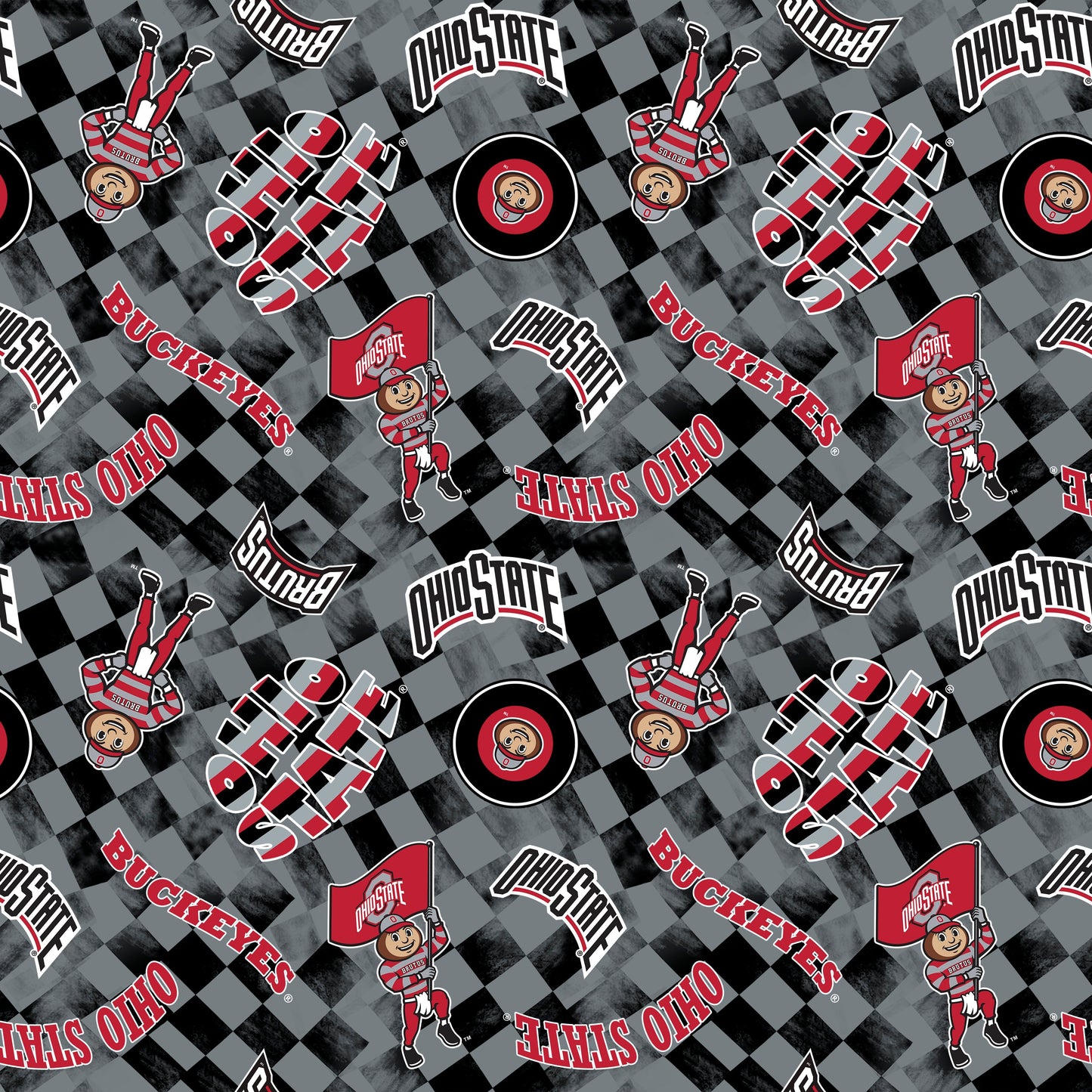 Ohio State Buckeyes NCAA College Checks Gray Sykel Enterprises Canvas Duck Cloth Cotton Fabric OHS-1380-GRAY
