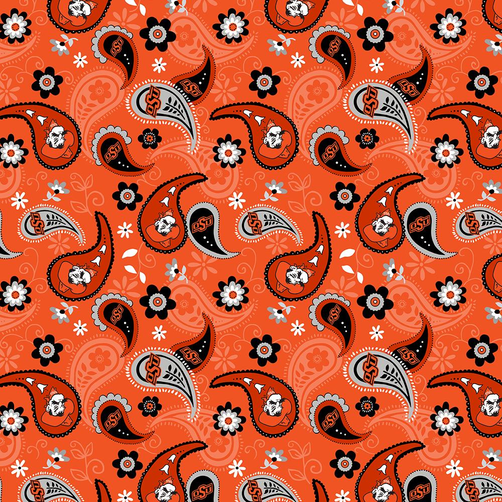 Oklahoma State Cowboys NCAA Bandana Paisley Sykel Cotton Fabric OSU-1200