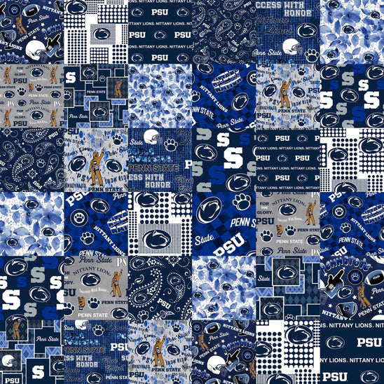 Penn State Nittany Lions NCAA College Cheater Quilt Allover 60" Sykel Cotton Fabric PS-1363