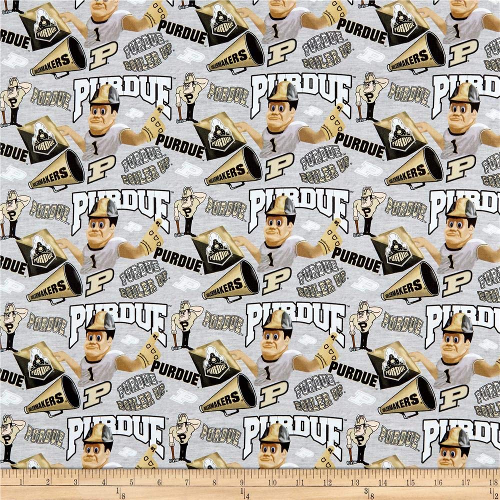 Purdue Boilermakers NCAA Collegiate Mascot Allover in Gray Cotton Fabric PU-1164
