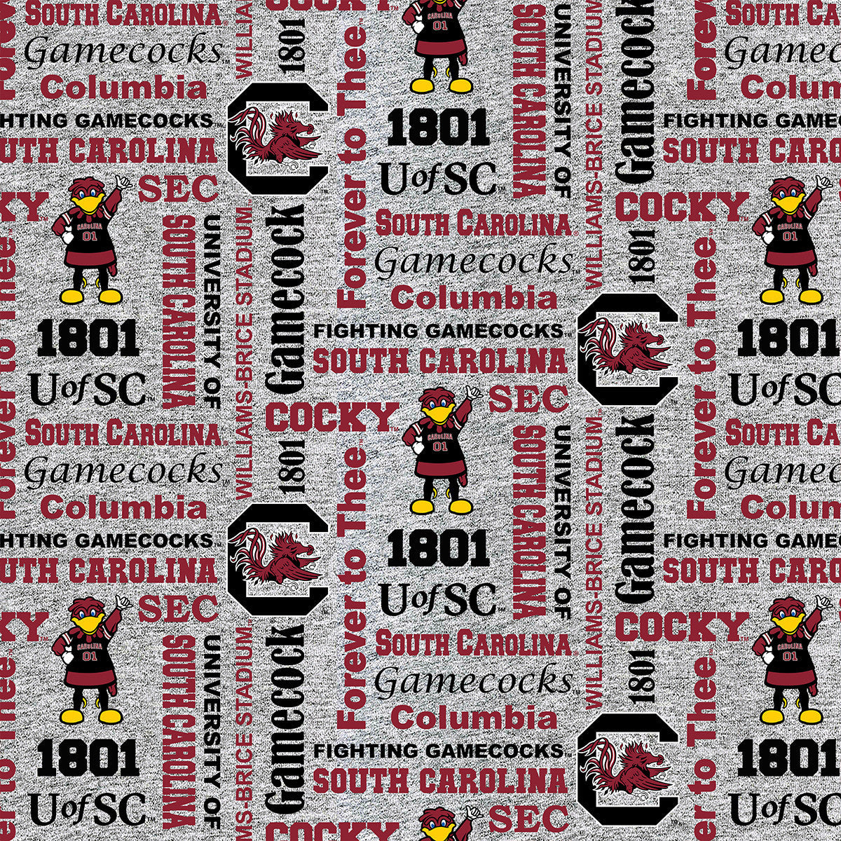 South Carolina Gamecocks NCAA College Heather Verbiage Sykel Enterprises Polyester FLEECE Fabric SC-1162